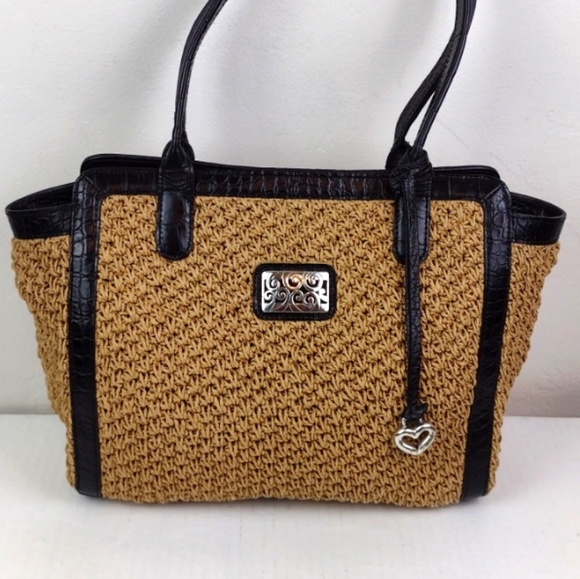Brighton Natural Basket-Weave & Croc Embossed Leather Trim Features Tote Satchel - Picture 13 of 13